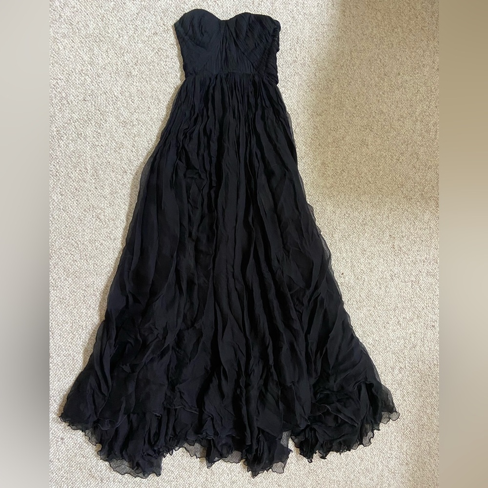Maria Lucia Hohan Strapless Black Silk Chiffon Gown with Side Slit Size 34 (XS)